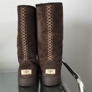 UGG Chocolate Boots with Embroidered Accents